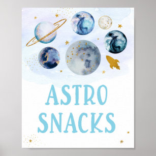 Astro Snacks Galaxy Blue Gold Space Birthday Poster