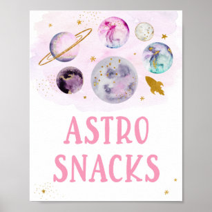 Astro Snacks Galaxy Pink Gold Space Birthday Poster