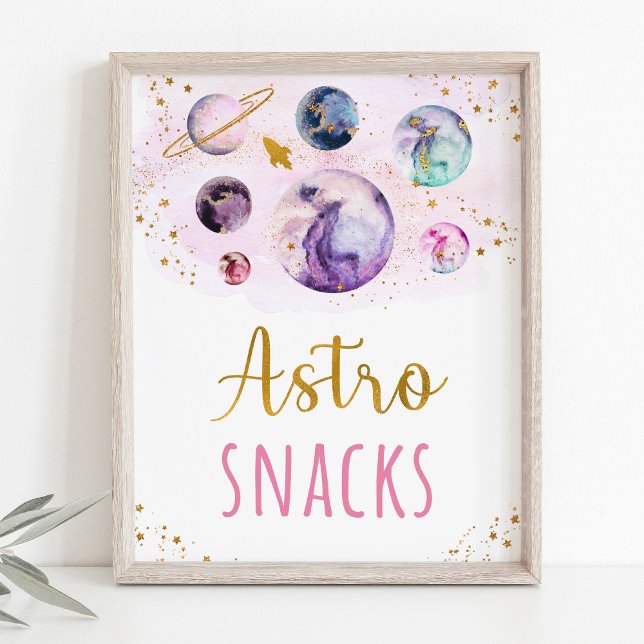 Astro Snacks Pink Gold Space Birthday Poster (Creator Uploaded)
