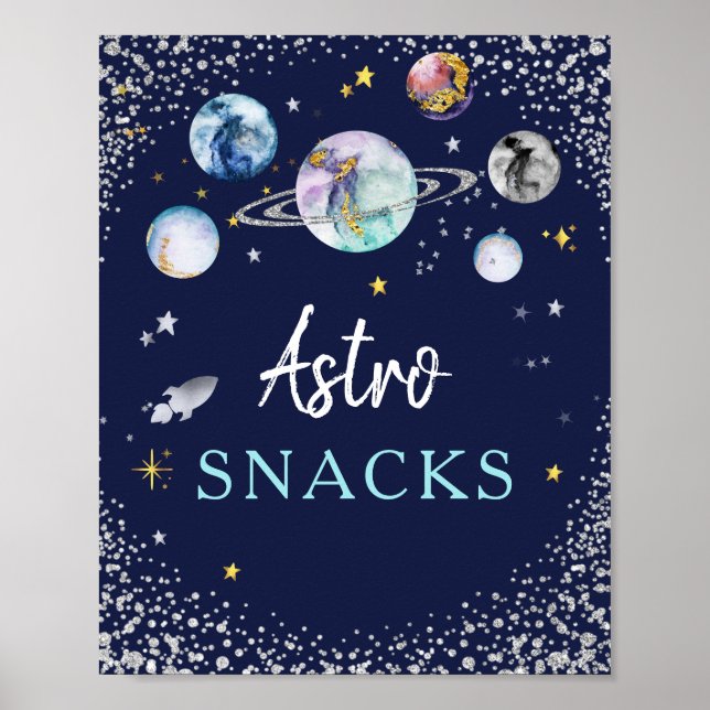Astro Snacks Space Galaxy Birthday Party Poster (Front)