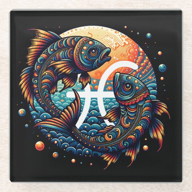 Astrological Horoscope Sign Pisces Zodiac   Glass Coaster (Front)