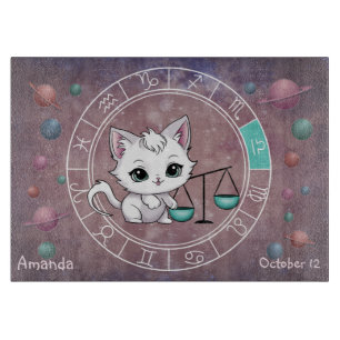 Astrological Libra Cute cat Zodiac Wheel Planet Cutting Board