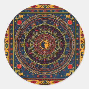 Astrological Oriental Rug Design Classic Round Sticker