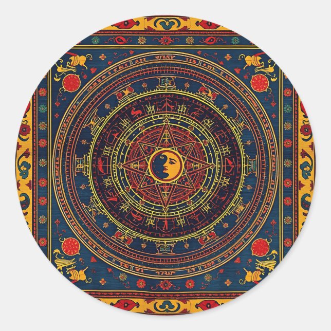 Astrological Oriental Rug Design Classic Round Sticker (Front)