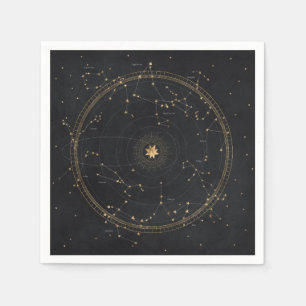 Astrological star map black gold zodiac stars napkin