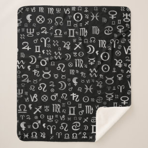 Astrological symbols glyphs Silver on black Sherpa Blanket