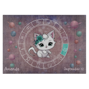 Astrological Virgo Cute cat Zodiac Wheel Planet Cutting Board