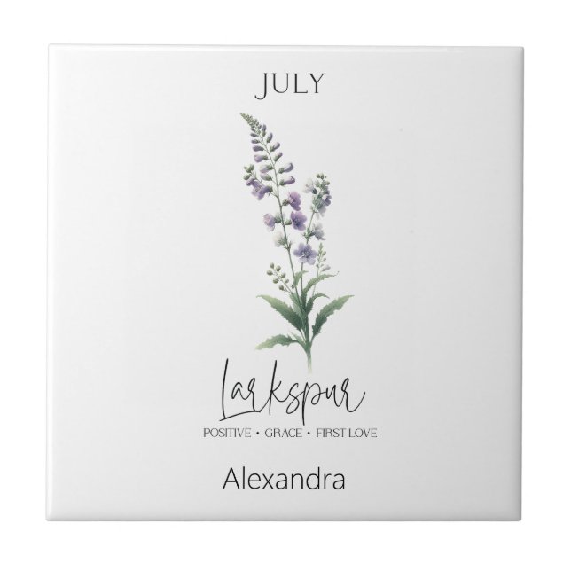 Astrology Birth Month July | Flower Larkspur Tile (Front)