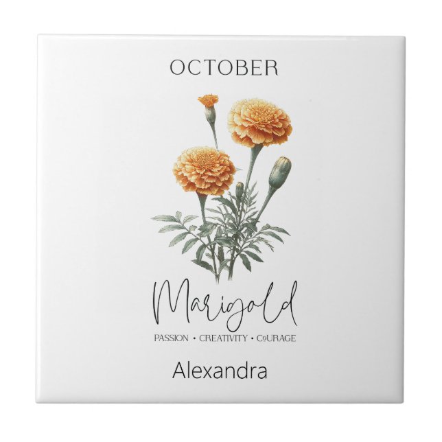 Astrology Birth Month October | Flower Marigold Tile (Front)