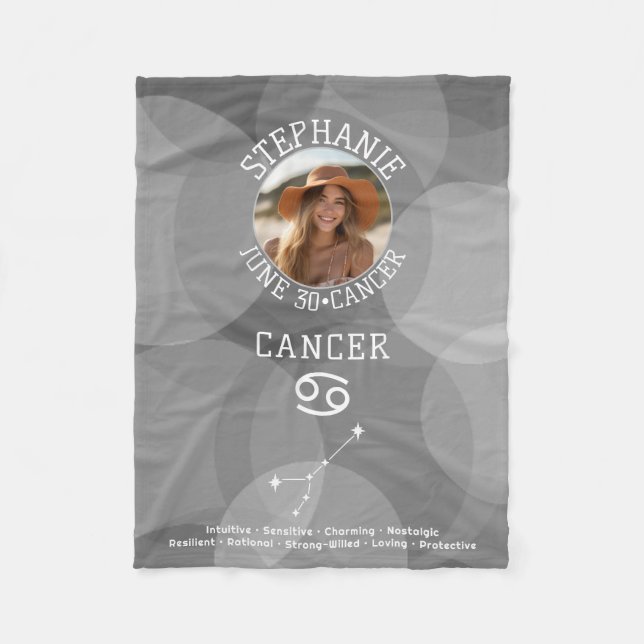 Astrology Cancer Zodiac Sign Photo Custom Birthday Fleece Blanket (Front)