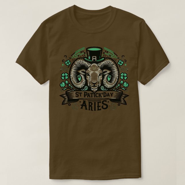 Astrology for Aries Birthday on St Patricks Day T-Shirt (Design Front)