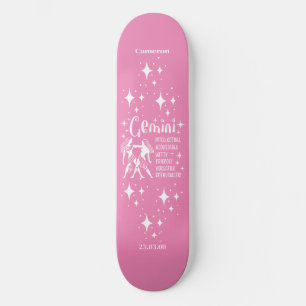Astrology Pink Skateboard with Gemini Symbol