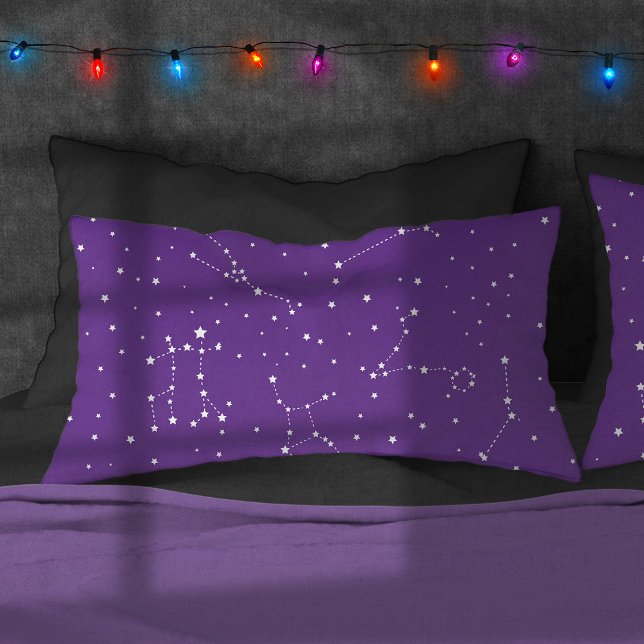 Astrology Purple White Stars Night Constellation Pillowcase (In Situ. Lights graphics by ObsidianDawn)