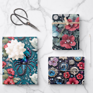 Astrology Scorpio Birth Month Flower Crystals Wrapping Paper Sheet