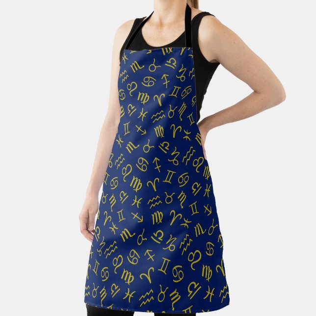 Astrology Sign Symbols Pattern Gold+Dk Blue Apron (Insitu)