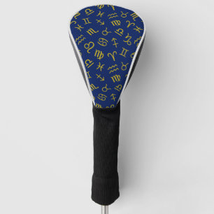 Astrology Sign Symbols Pattern Gold+Dk Blue Golf Head Cover