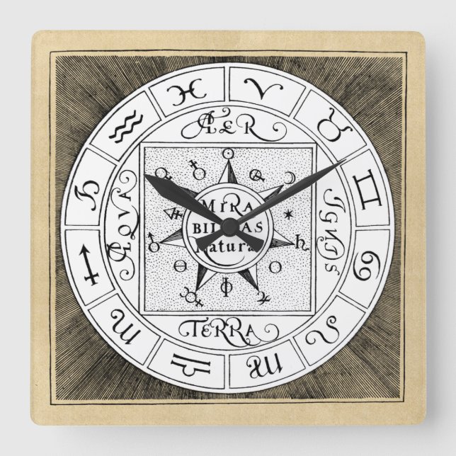 Astrology Sign Zodiac Symbols Square Wall Clock (Front)