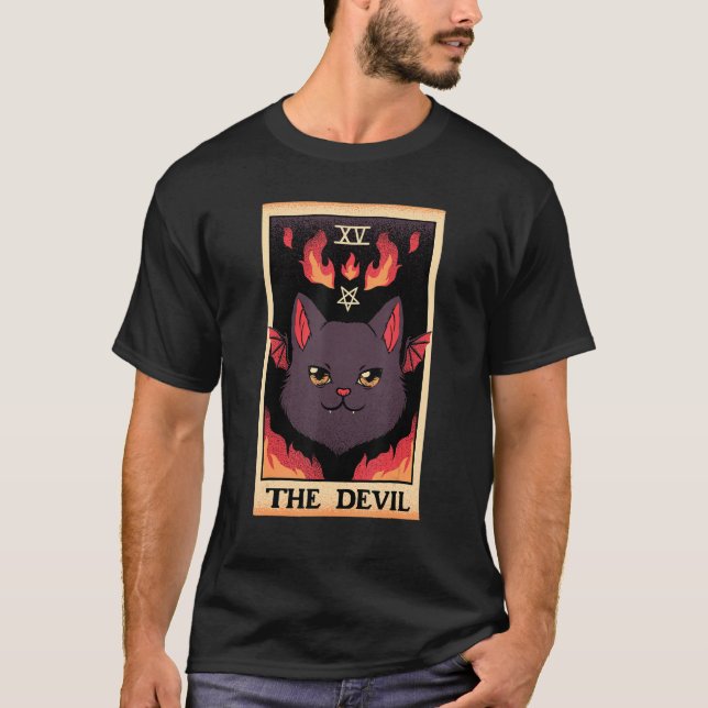 Astrology The Devil Cat Tarot Card Reader Esoteric T-Shirt (Front)