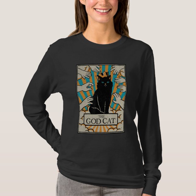 Astrology The God Cat Goth Tarot Card Reader Witch T-Shirt (Front)