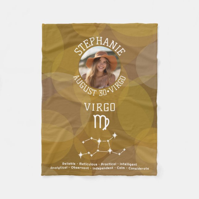 Astrology Virgo Zodiac Sign Photo Custom Birthdate Fleece Blanket (Front)