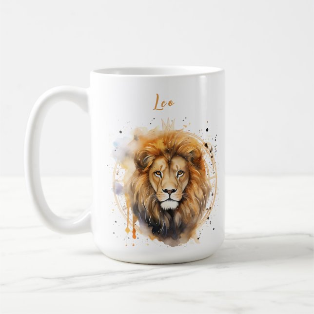 Astrology  zodiac sign of Leo in watercolor Coffee Mug (Left)