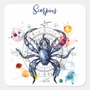 Astrology  zodiac sign of Scorpius in watercolor Square Sticker