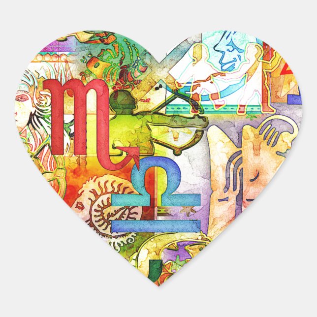 Astrology Zodiac Symbols and Signs Heart Sticker (Front)