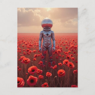 Astronaunt in Red Poppy Flowers Postcard