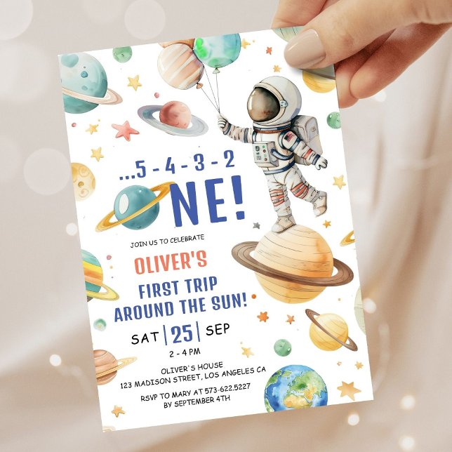 Astronaut 1st Birthday First Trip Around the Sun Invitation (Creator Uploaded)