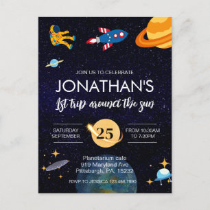 Astronaut 1st birthday space party postcard