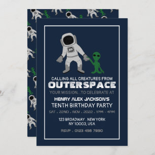Astronaut & Alien, Birthday Invitation