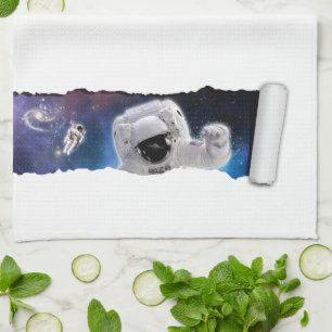 Astronaut Alien Encounter - UFO Science Fiction Tea Towel