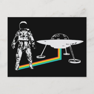 Astronaut Alien Spacecraft Rainbow Postcard