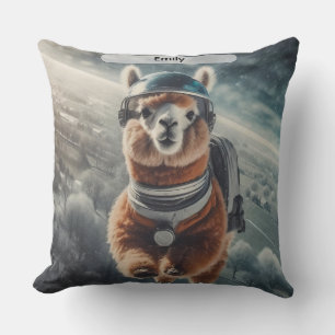 Astronaut Alpaca in Space Surreal Animal Cushion