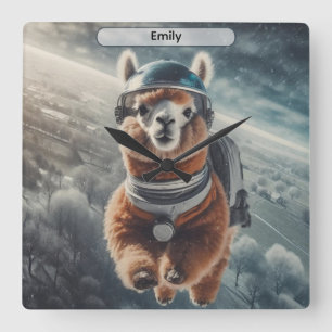 Astronaut Alpaca in Space Surreal Animal Square Wall Clock