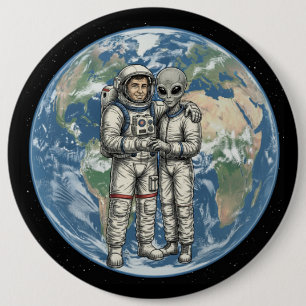 Astronaut and Alien 6 Cm Round Badge