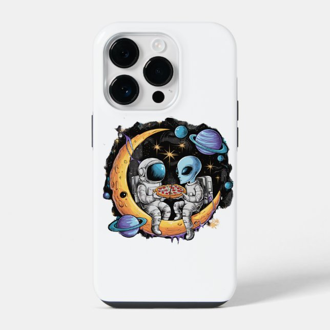 Astronaut and Alien Enjoy a Slice iPhone Case (Back)