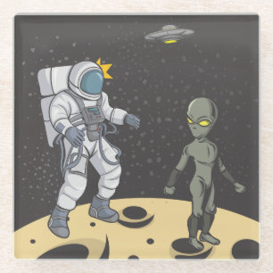 Astronaut and alien glass coaster