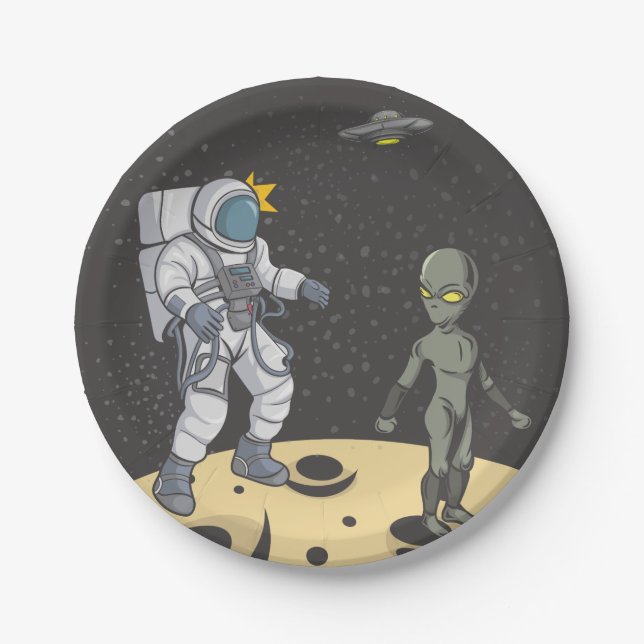 Astronaut and alien   paper plate (Front)