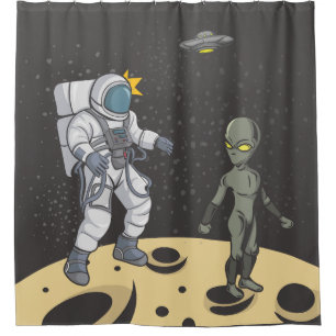 Astronaut and alien shower curtain