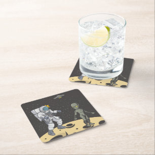 Astronaut and alien square paper coaster