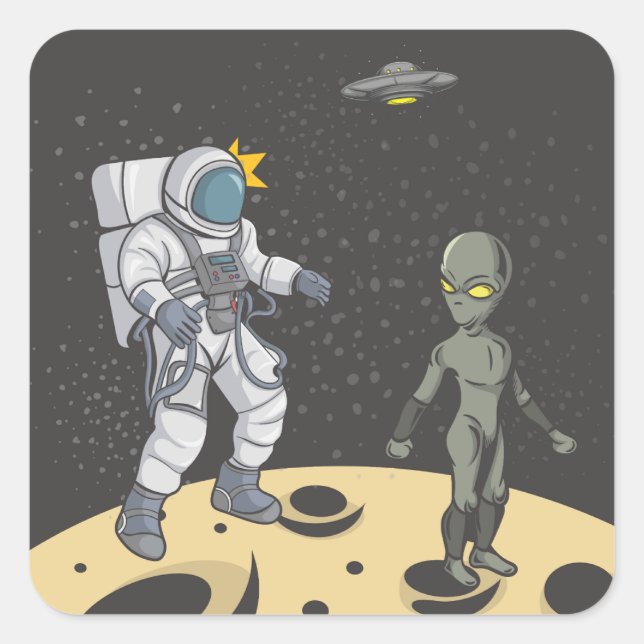 Astronaut and alien   square sticker (Front)
