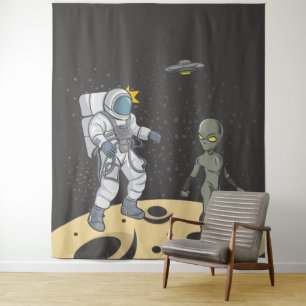 Astronaut and alien tapestry