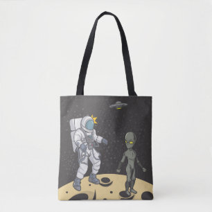 Astronaut and alien tote bag