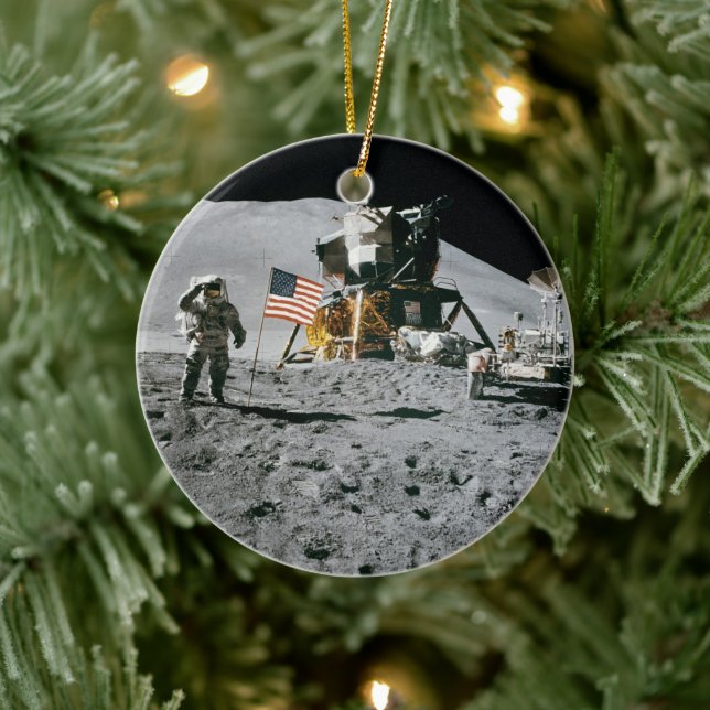 Astronaut and American Flag Apollo Moon Mission Ceramic Tree Decoration (Tree)