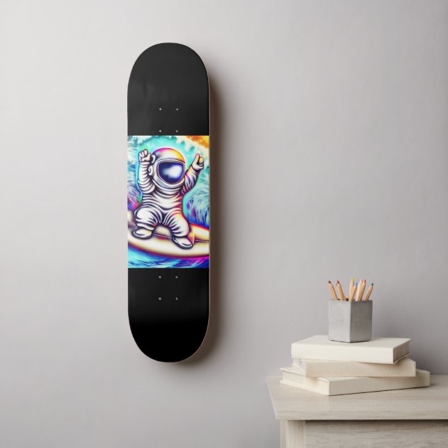 ASTRONAUT AND HIS COSMIC SURFING ADVENTURE SKATEBOARD (Wall Art)
