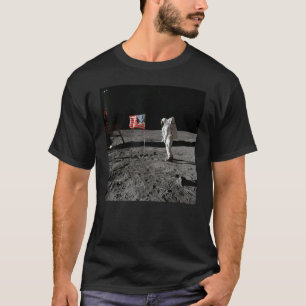 Astronaut and US Flag on Lunar Surface Apollo Moon T-Shirt