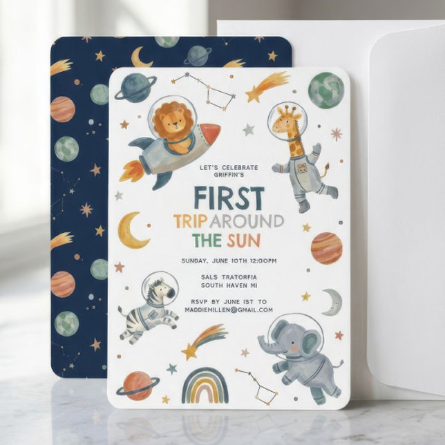 Astronaut Animals Space Themed Birthday Invitation (Creator Uploaded)