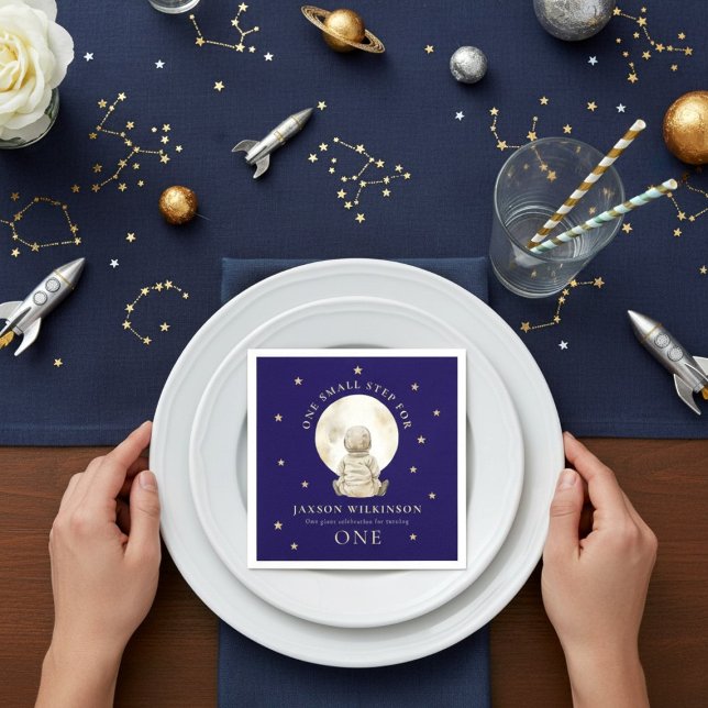 Astronaut Baby One Small Step first Birthday Napkin (Creator Uploaded)