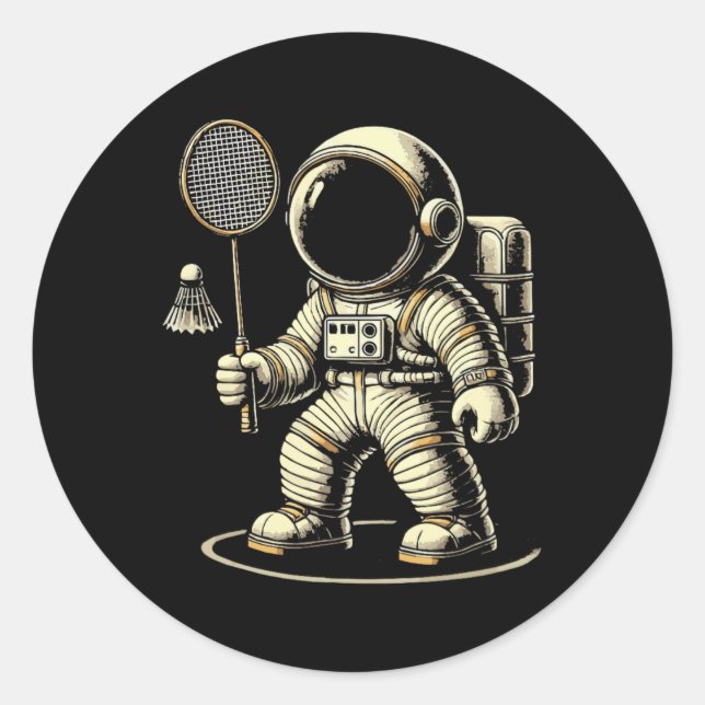 Astronaut Badminton Player Shuttle 2  Classic Round Sticker (Front)